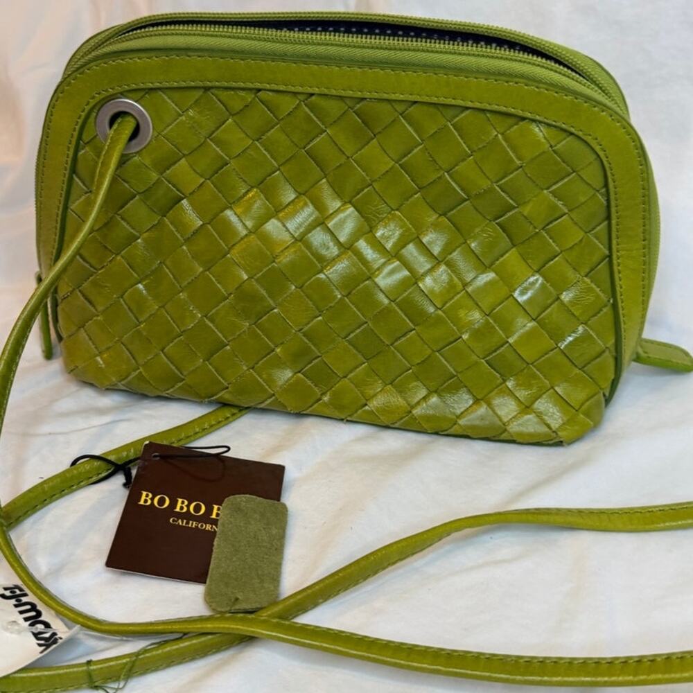 BO BO BAGS NWT California Green Woven Leather Crossbody Bag Dome
